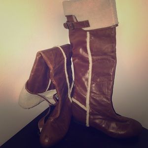 Faux fur high knee boots